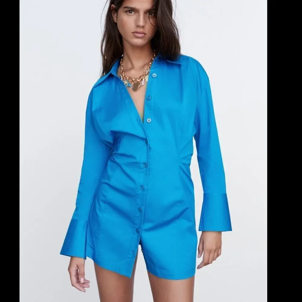 Zara blue cotton shirtdress - Picture 9 of 10